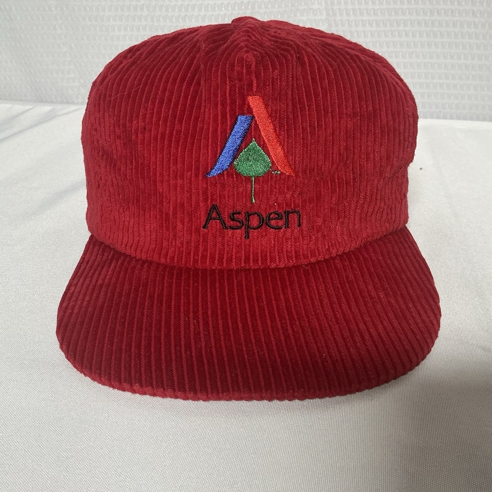 Vintage Corduroy Aspen Hat Red Adjustable Leather Strapback Made in USA Unisex